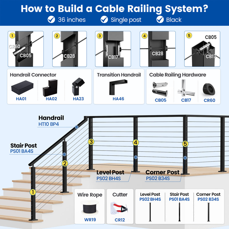 Load image into Gallery viewer, Muzata Black Stainless Steel Handrails Connector for Stair to Level HA46 BP4