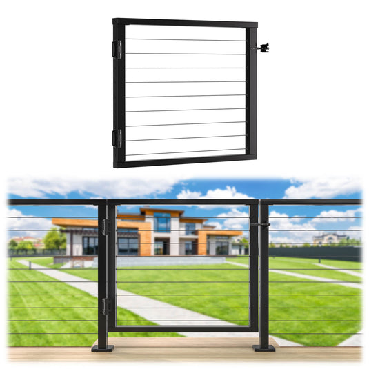 Muzata-DG01-BPA-black-aluminum-outdoor-deck-gate-for-cable-railing