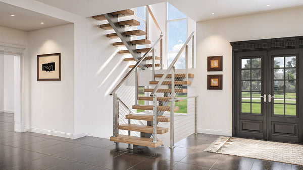 Brushed-stair-railing-design-in-a-modern-open-plan-interior