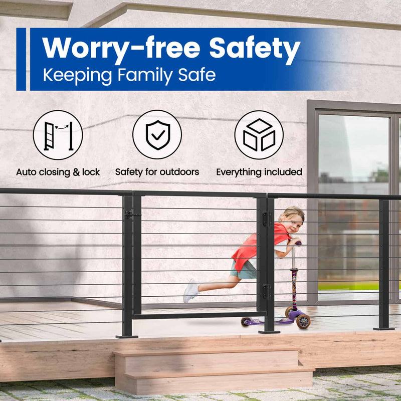 Load image into Gallery viewer, Muzata-DG01-BPA-black-aluminum-outdoor-deck-gate-features-1