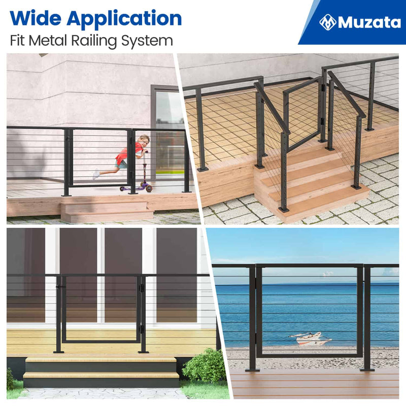 Load image into Gallery viewer, Muzata-DG01-BPA-black-aluminum-outdoor-deck-gate-application-for-metal-cable-railing-system