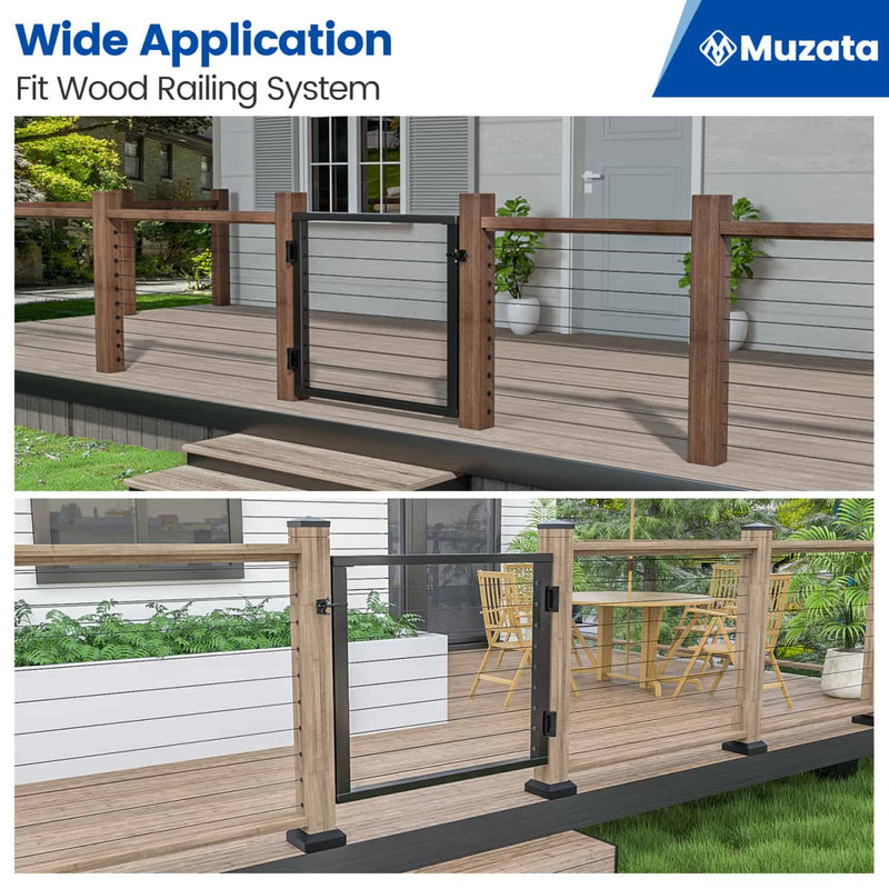 Load image into Gallery viewer, Muzata-DG01-BPA-black-aluminum-outdoor-deck-gate-application-for-wood-cable-railing-system