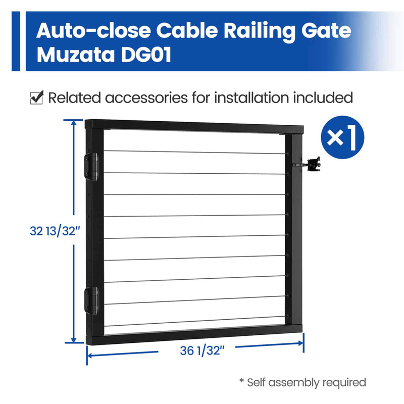 Load image into Gallery viewer, Muzata-DG01-BPA-black-aluminum-outdoor-deck-gate-size