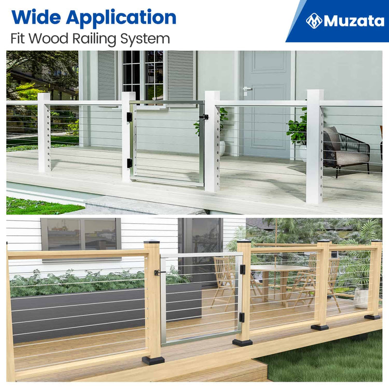 Load image into Gallery viewer, Muzata-DG01-LPA-brushed-aluminum-outdoor-deck-gate-application-for-wood-cable-railing-system