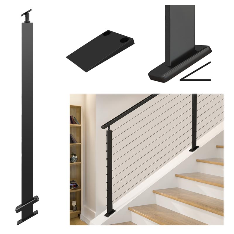 Load image into Gallery viewer, Muzata 36" black stainless steel slope post for cable railing system