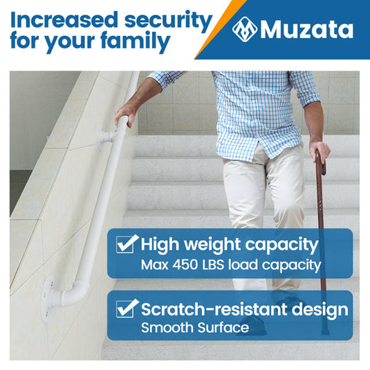 Muzata Pipe Handrail White Galvanized Steel HW20 WBG