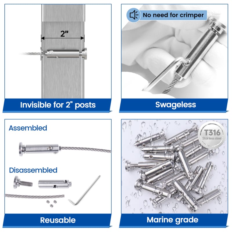 Load image into Gallery viewer, Muzata cable railing tensioner features: invisible, swageless, reusable, and marine grade
