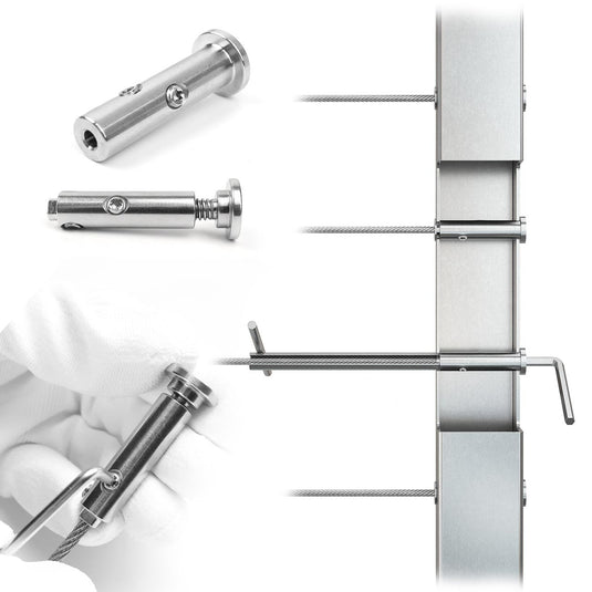 Muzata CB05 swageless cable railing tensioner components in stainless steel.