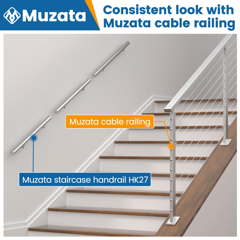 Load image into Gallery viewer, Muzata T304 Brushed Round Wall Mounted Handrail HK27 SL4
