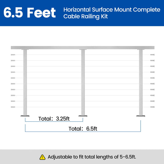 Muzata 36" Brushed Horizontal Surface Mount 6.5ft-19.5ft Complete Set Cable Railing System, One Stop Service All-in-One DIY Kit Fit