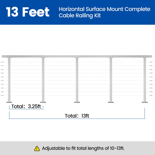 Muzata 36" Brushed Horizontal Surface Mount 6.5ft-19.5ft Complete Set Cable Railing System, One Stop Service All-in-One DIY Kit Fit