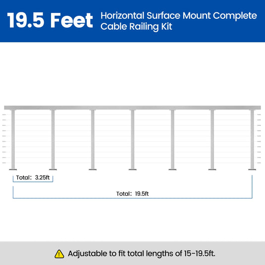 Muzata 36" Brushed Horizontal Surface Mount 6.5ft-19.5ft Complete Set Cable Railing System, One Stop Service All-in-One DIY Kit Fit