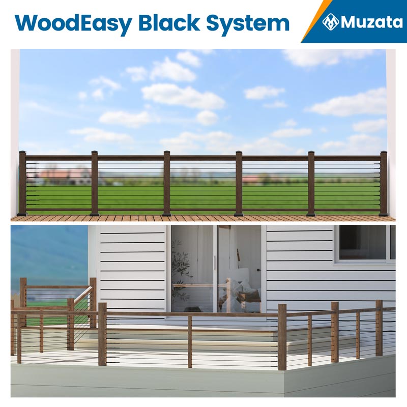 Muzata Wood Cable Railing System, All-in-One DIY Horizontal Section