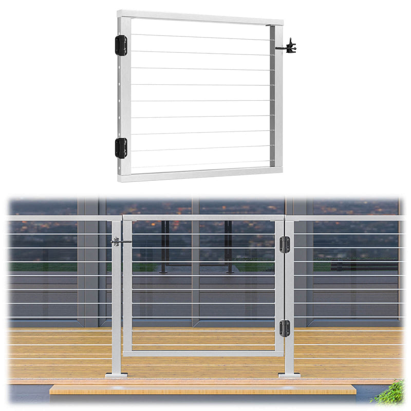 Load image into Gallery viewer, Muzata-DG01-LPA-brushed-aluminum-outdoor-deck-gate-for-cable-railing-system