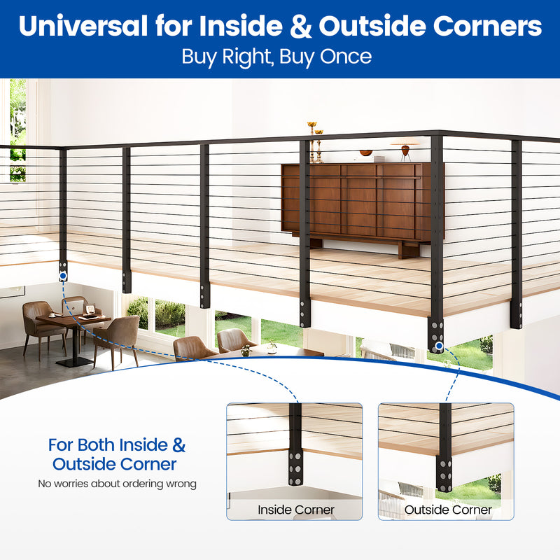 Load image into Gallery viewer, Muzata 42" Black Side Mounted Steel Cable Railing Corner Post, Four-Way Drilled PF02 B44L