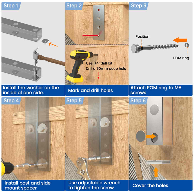 Load image into Gallery viewer, Installation guide for Muzata side mount post with six steps and tools.