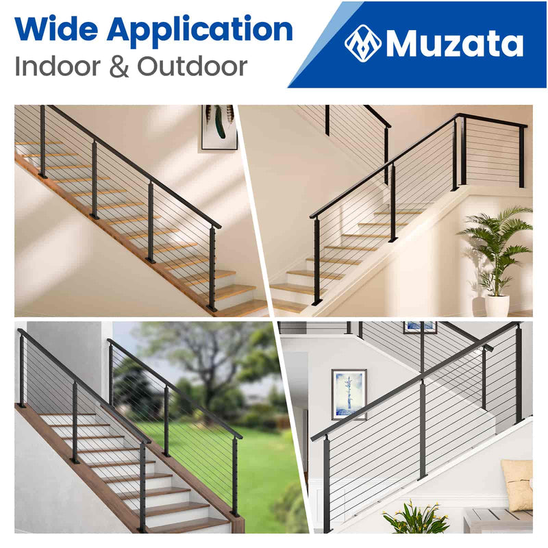 Load image into Gallery viewer, Muzata cable railing systems showcased in multiple indoor and outdoor stair applications.