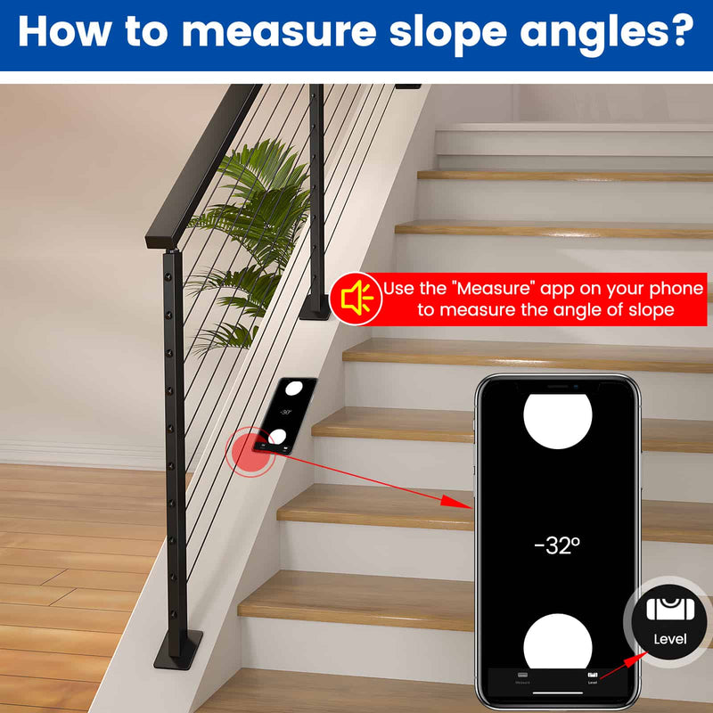 Load image into Gallery viewer, Measuring stair slope angle with phone app and Muzata railing system