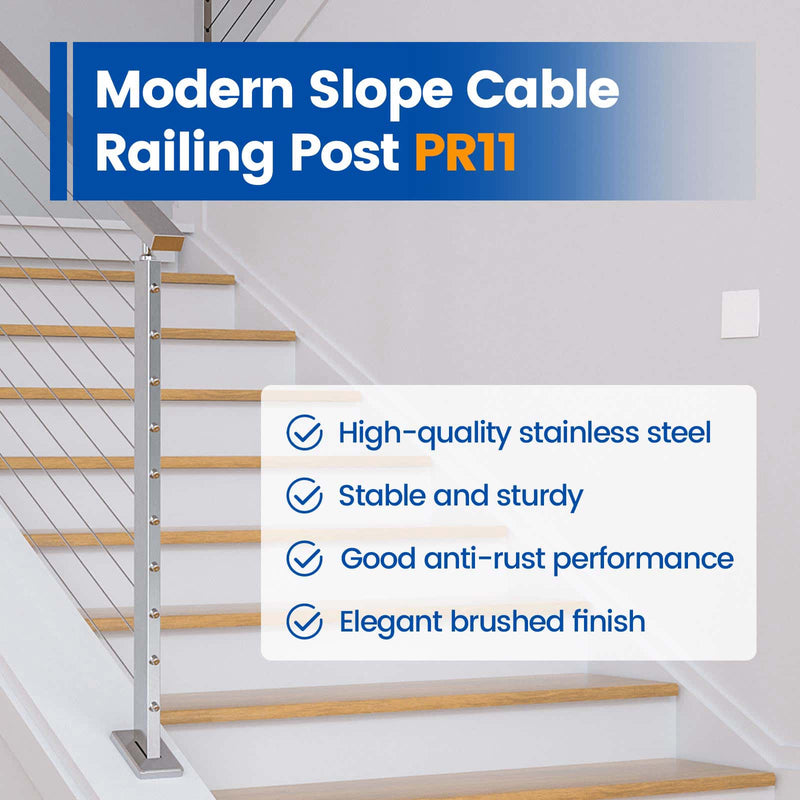 Load image into Gallery viewer, Muzata stainless steel slope post PR11 for cable railing with brushed finish