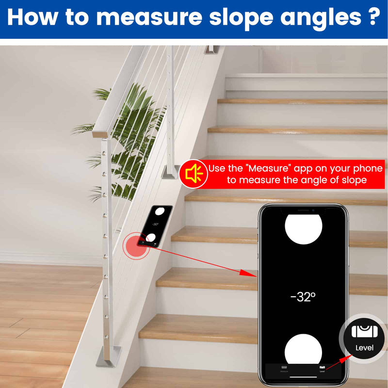 Load image into Gallery viewer, Measuring slope angles with a smartphone app on stairs.