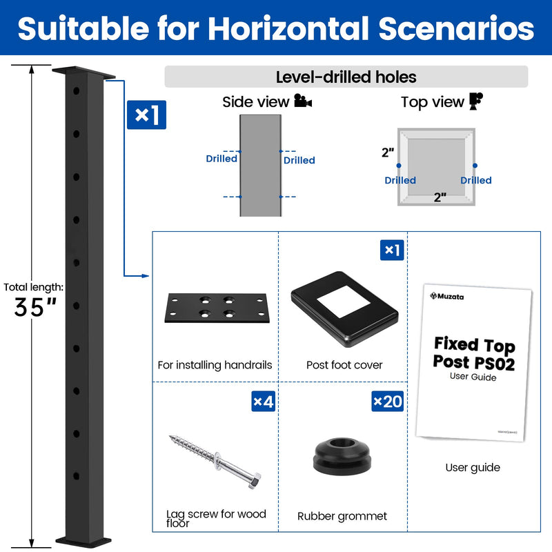 Load image into Gallery viewer, Muzata Black 36" Stainless Steel Cable Railing Post