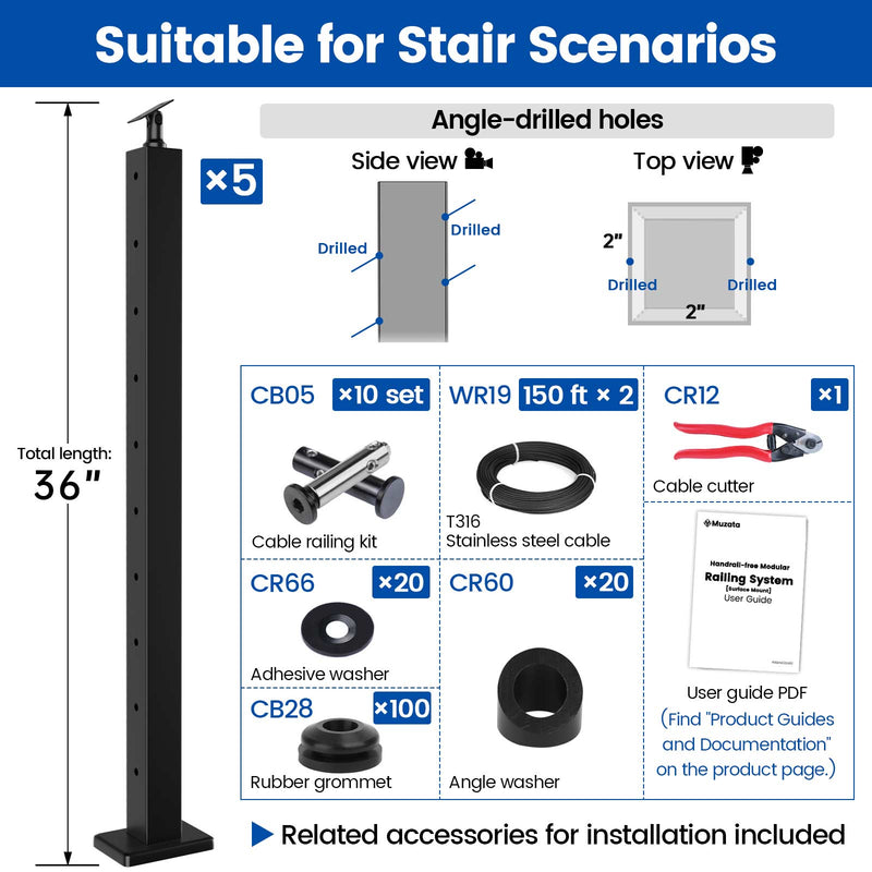 Load image into Gallery viewer, LG01060024 cable railing kit dimensions and package contents