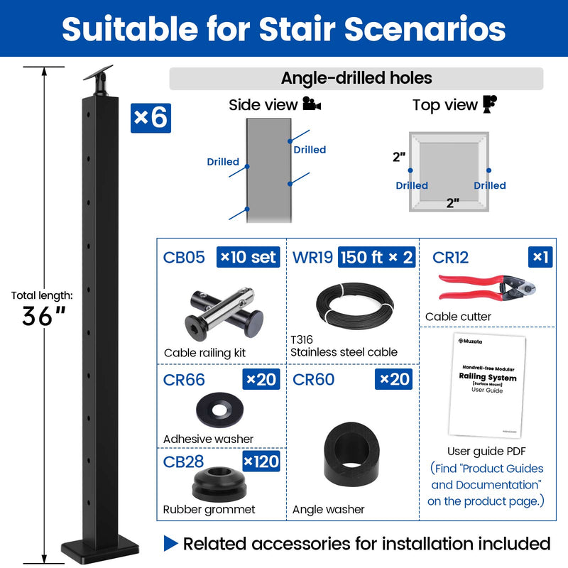 Load image into Gallery viewer, LG01060025 cable railing kit dimensions and package contents