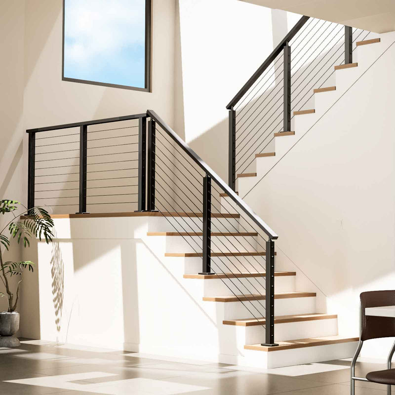 Load image into Gallery viewer, Onsemiter 36" 6.5 ft Level Black Surface Mount Complete DIY Cable Railing Kit