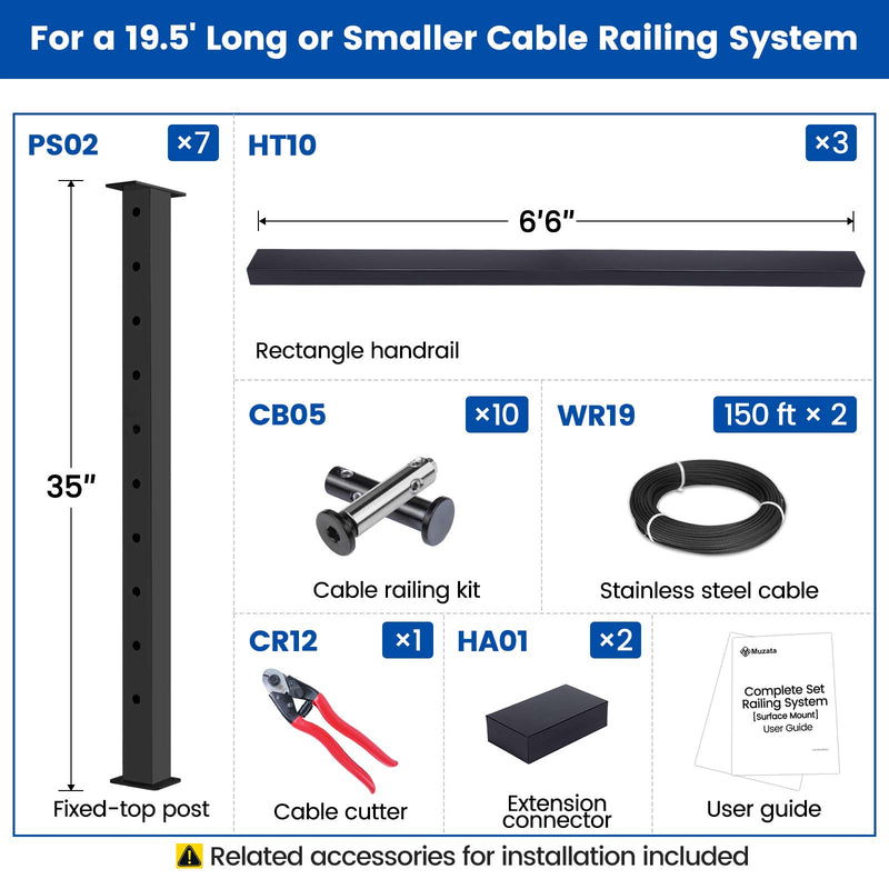 Load image into Gallery viewer, LG01060038 cable railing kit dimensions and package contents