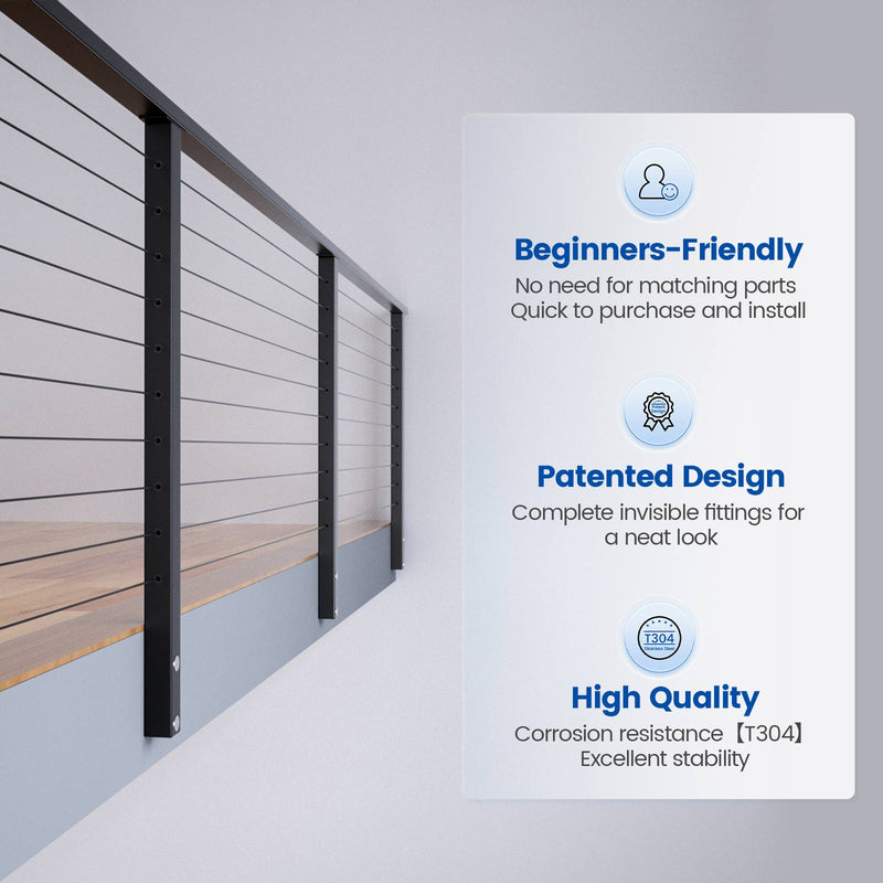 Load image into Gallery viewer, The Advantage of Muzata 36" 13ft Black Side Mount Cable Railing Kit