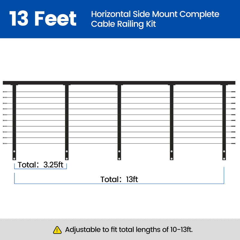 Load image into Gallery viewer, Muzata 36" 13ft Black Side Mount Cable Railing Kit Horizontal