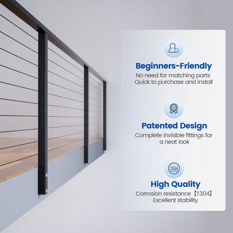 Load image into Gallery viewer, The Advantage of Muzata 36" 19.5ft Black Side Mount Cable Railing Kit