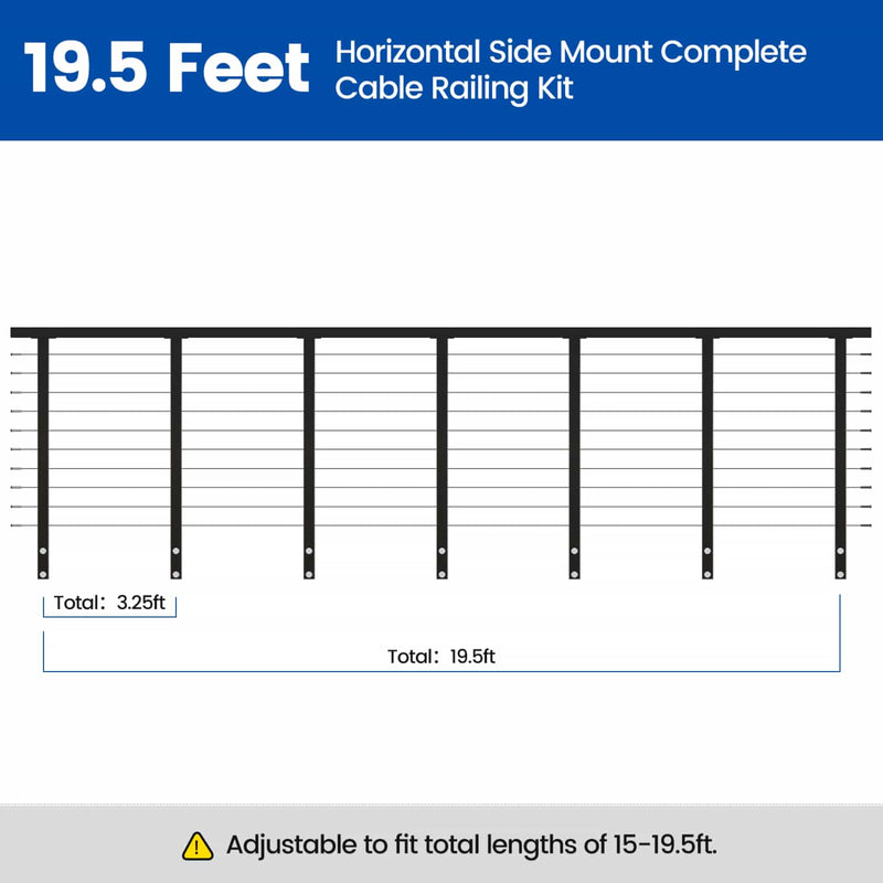 Load image into Gallery viewer, Muzata 36" 19.5ft Black Side Mount Cable Railing Kit Horizontal
