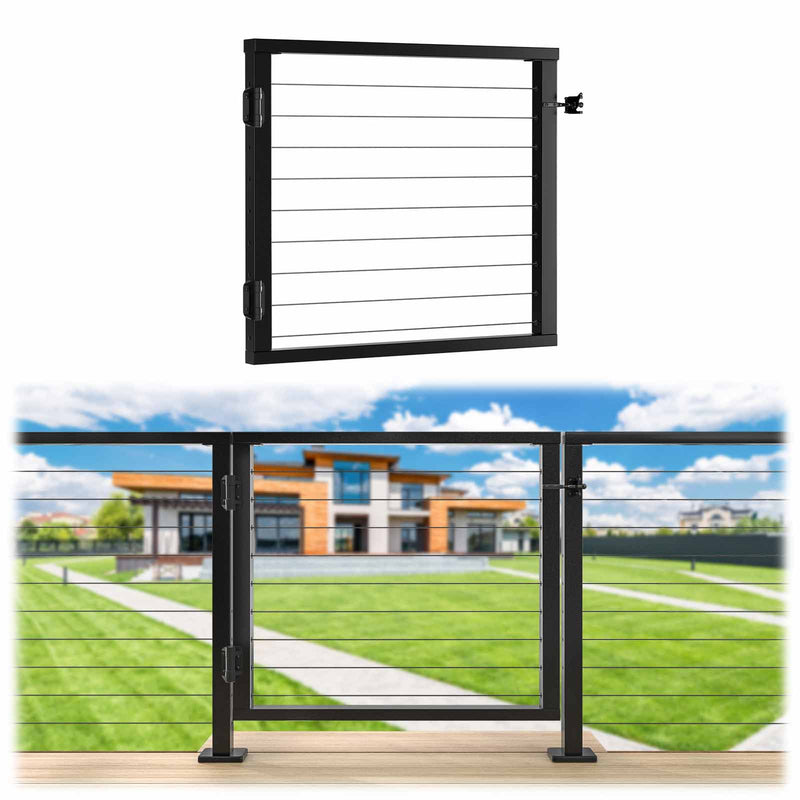 Load image into Gallery viewer, Onsemiter 36 1/32" L × 32 13/32" H Black Aluminum Outdoor Deck Gate, DG01 BPA