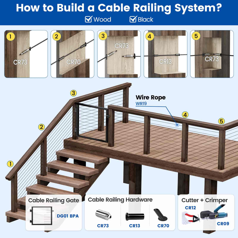 Load image into Gallery viewer, Muzata-black-cable-railing-system-with-deck-gate