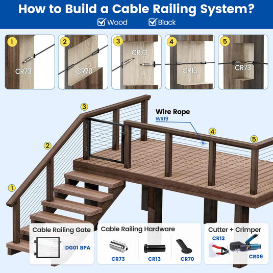 Muzata-black-cable-railing-system-with-deck-gate