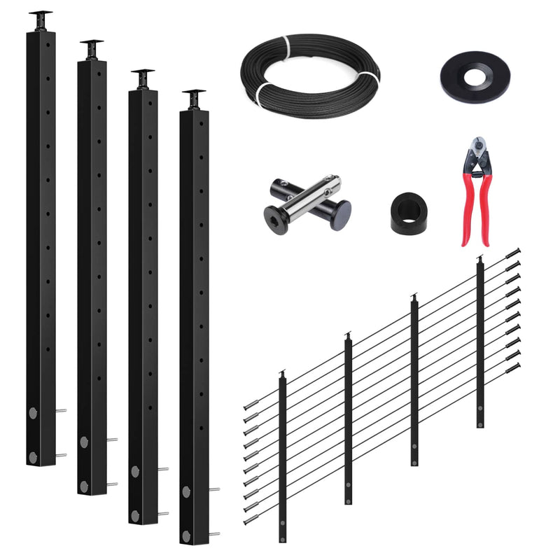 Load image into Gallery viewer, Muzata black cable railing kit with posts, cables, connectors, and cutter for stairs.