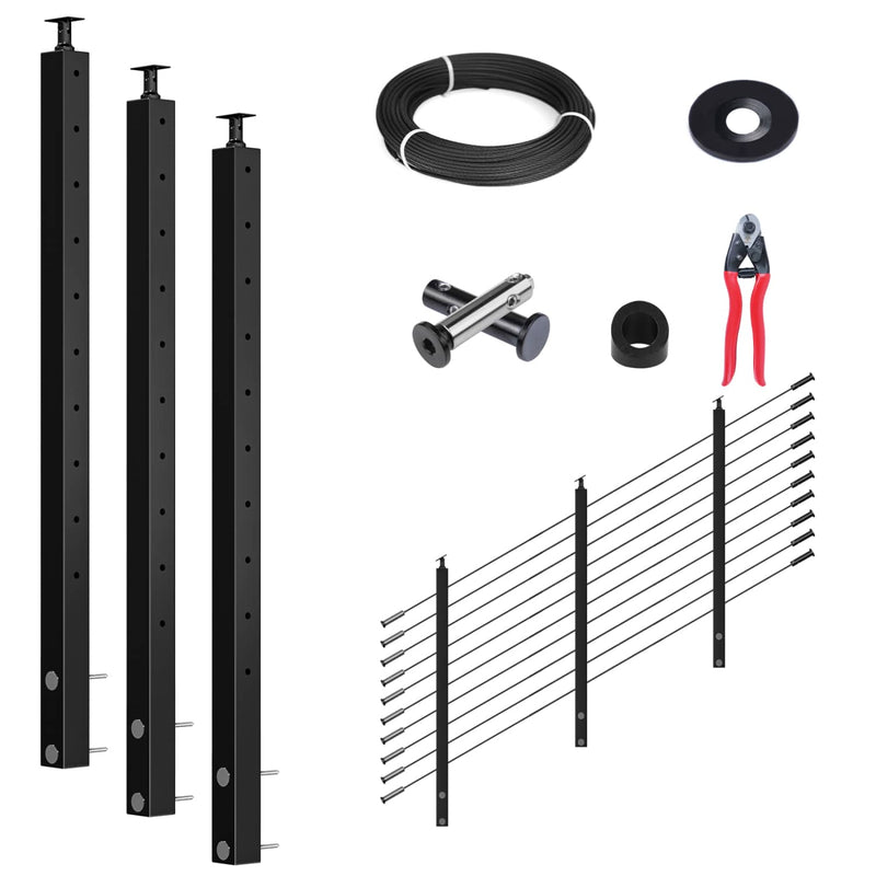 Load image into Gallery viewer, Muzata 36" black cable railing kit with posts, cables, and wire cutter included.
