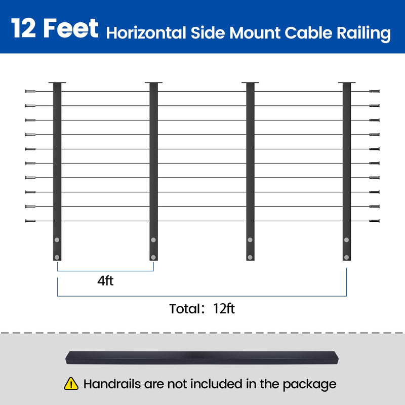 Load image into Gallery viewer, Muzata 12-foot horizontal cable railing system diagram, handrails not included.