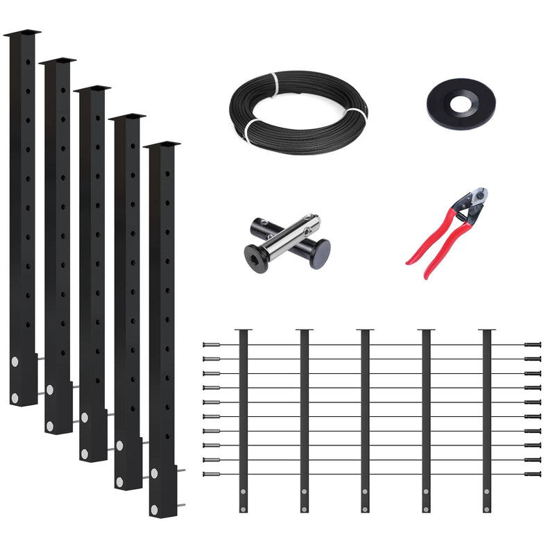 Load image into Gallery viewer, Muzata 36" black cable railing system components: posts, wire rope, cutter, washers.