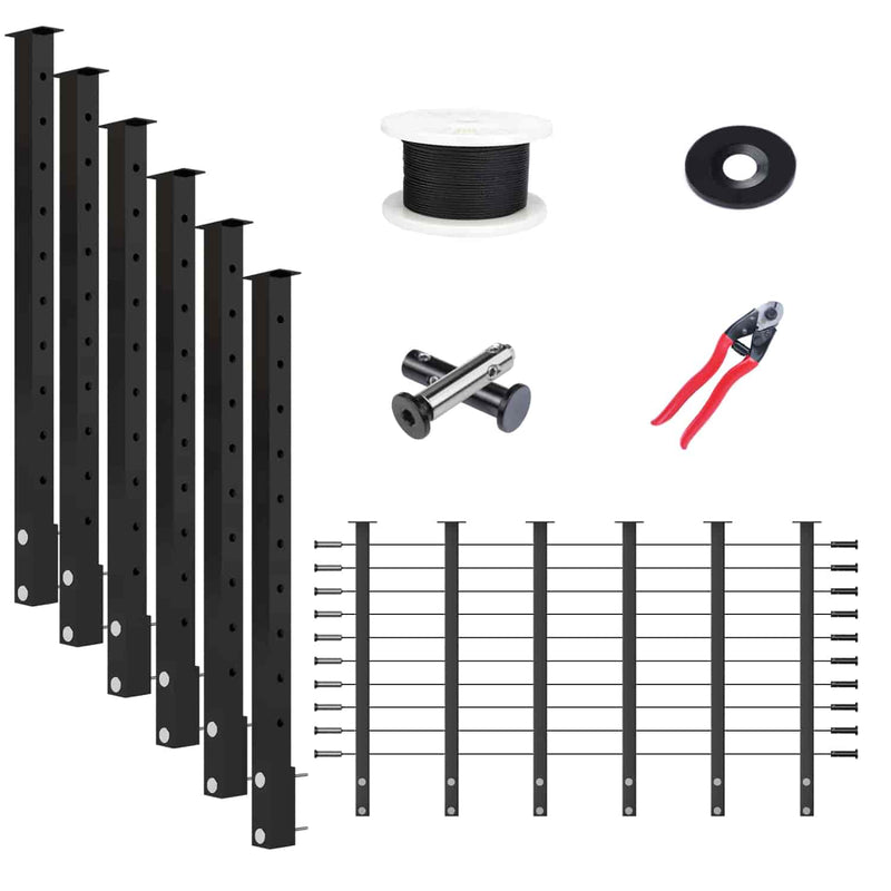 Load image into Gallery viewer, Muzata 36" black cable railing system: posts, wire rope, washers, and cutter.