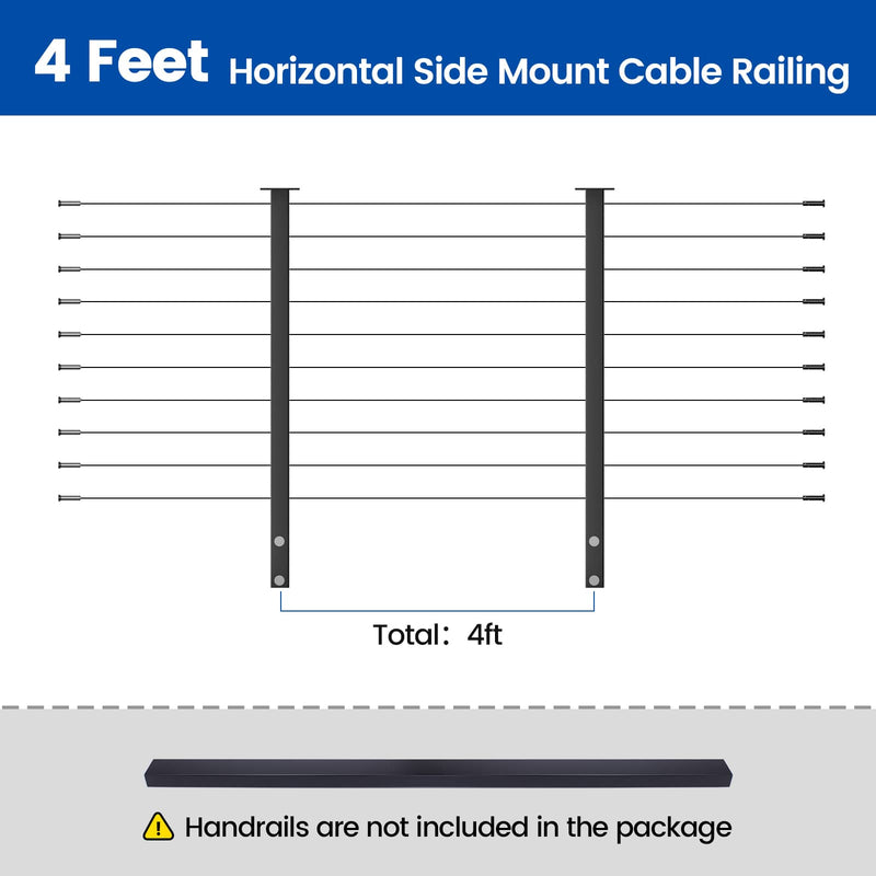 Load image into Gallery viewer, 4ft horizontal side mount cable railing system without handrails