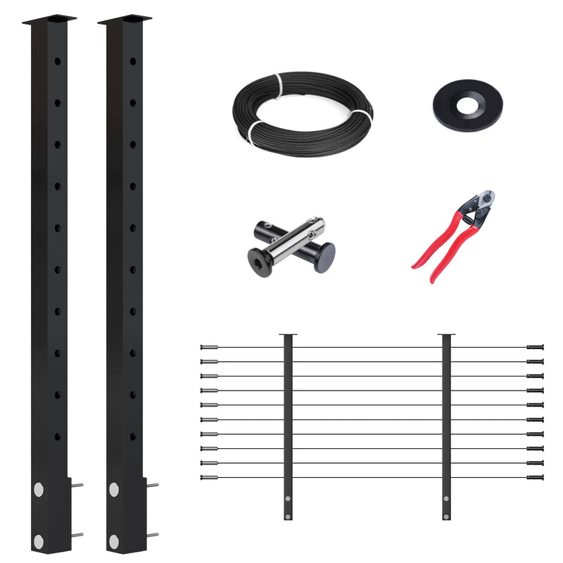 Load image into Gallery viewer, Muzata 36" black cable railing system parts: posts, cable, washers, cutter