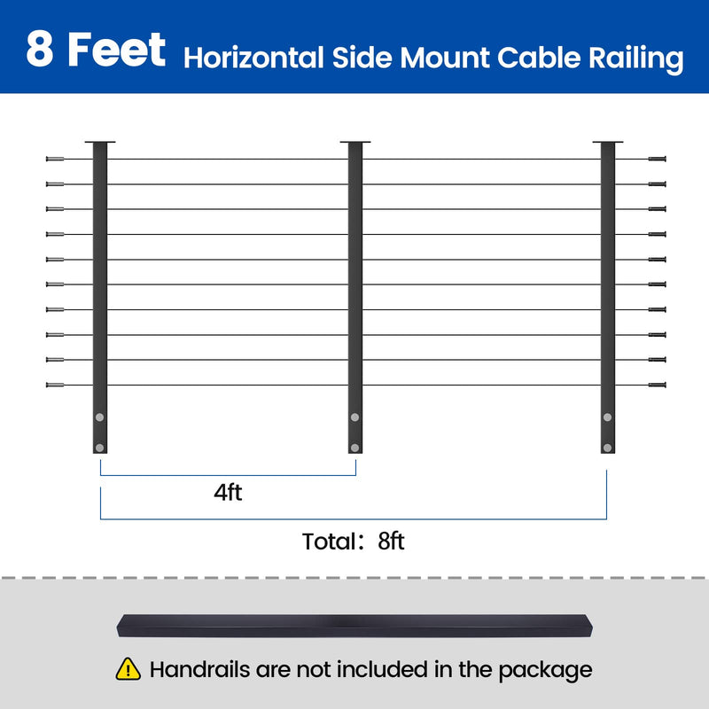 Load image into Gallery viewer, 8-foot Muzata horizontal side mount cable railing system diagram, handrails not included.
