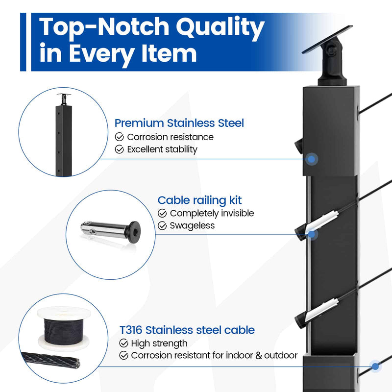 Load image into Gallery viewer, Muzata 36" black cable railing post features premium stainless steel and swage-less design.