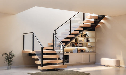 U-shaped-mono-stringer-floating-stairs-with-glass-railing