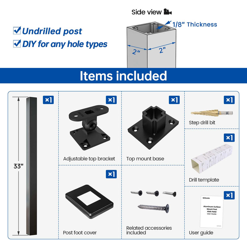 Load image into Gallery viewer, aluminum-surface-mount-undrilled-post-dimensions