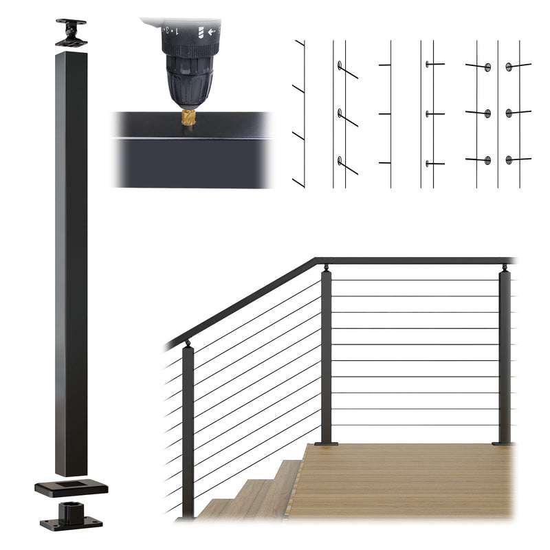 Load image into Gallery viewer, aluminum-undrilled-deck-post-for-cable-railing_front-view