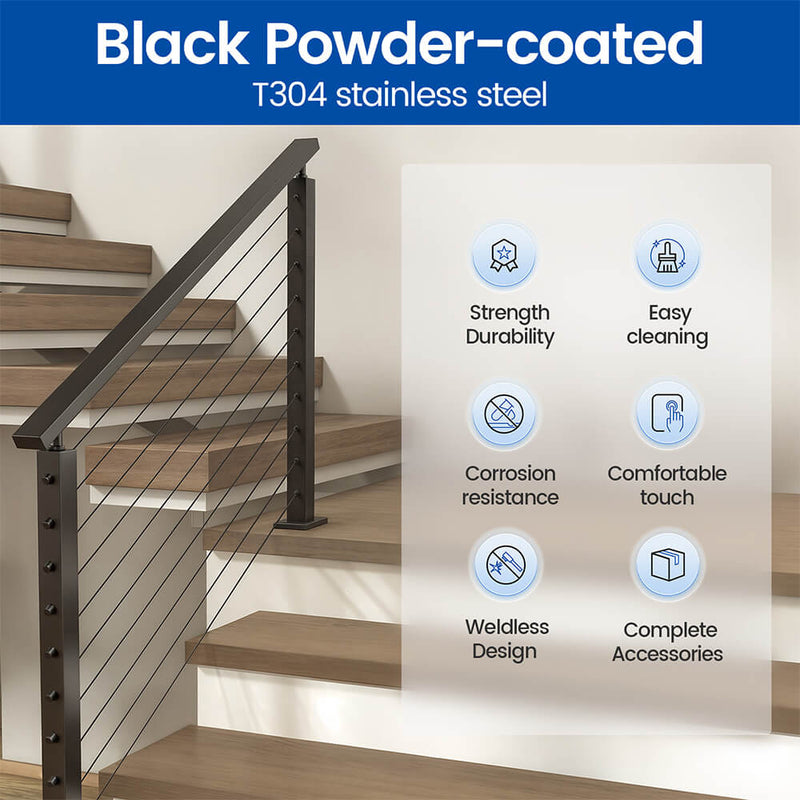 Load image into Gallery viewer, black-cable-railing-with-handrail-for-stairs