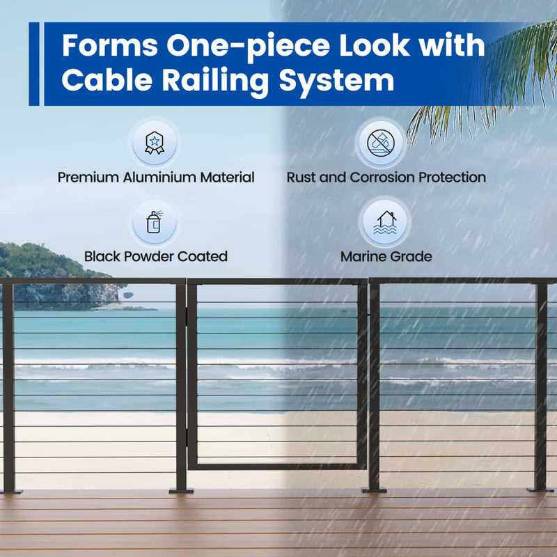 Load image into Gallery viewer, key-features-of-42-inch-black-aluminium-outdoor-deck-gate-1